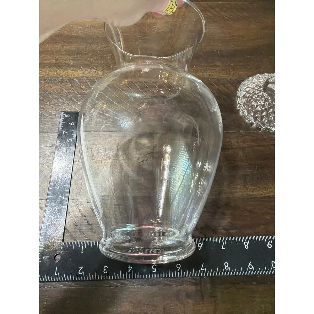 Vintage Clear Crystal Glass Large Covered Jar Diamond Point Lid Ball Finial